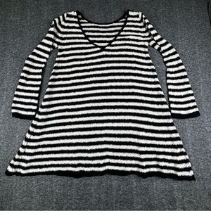 Free People Black and White Striped Swing Tunic Pullover Sweater